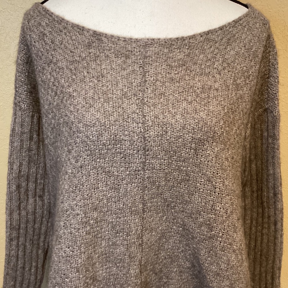 Eileen Fisher Taupe Yak/Wool Blend Boat Neck Textured Sweater, Size XS - Picture 2 of 6